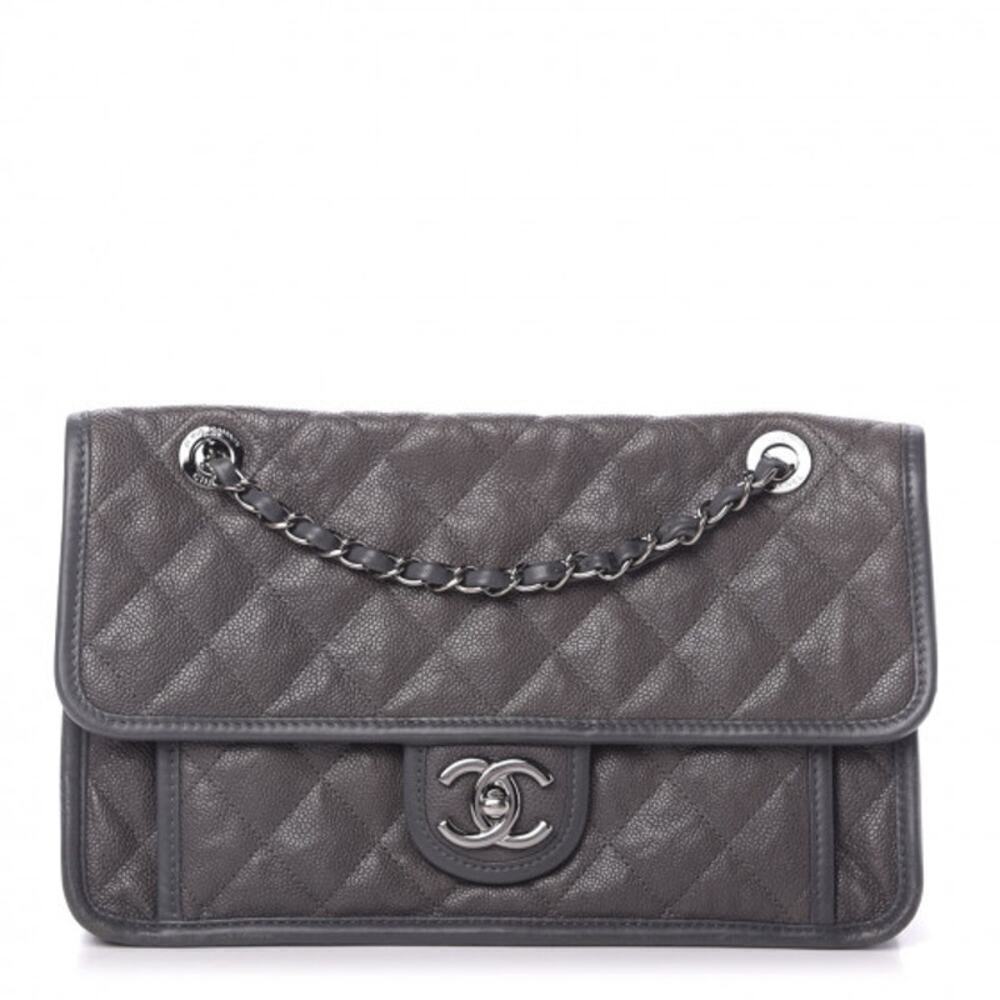 Chanel French Riviera Flap Bag in Dark Grey Caviar